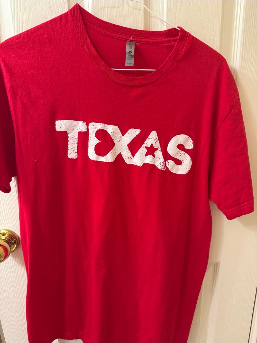Red Crewneck T-Shirt with White TEXAS Graphic